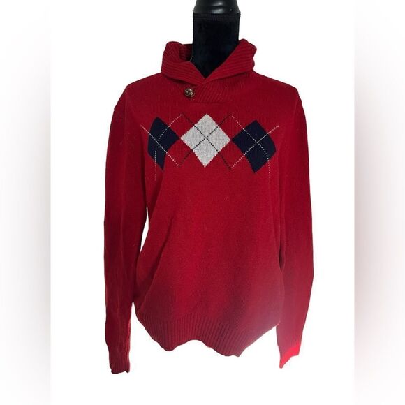 BROOKS BROTHERS WOOL BLEND SHAWL COLLAR WITH BUTTON RED SWEATER MENS LARGE - Picture 1 of 10